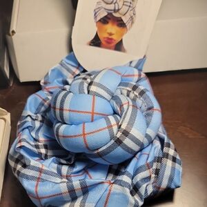 Blue Plaid Turban Headwrap